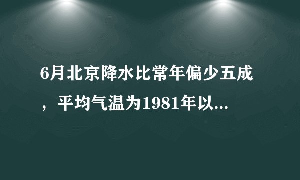 6月北京降水比常年偏少五成，平均气温为1981年以来同期第二高