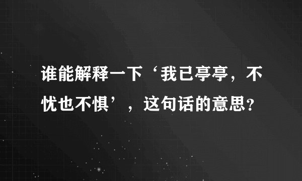 谁能解释一下‘我已亭亭，不忧也不惧’，这句话的意思？