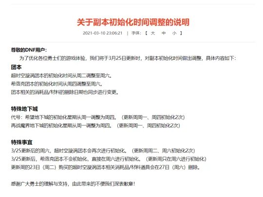 dnf2021团本刷新时间表最新