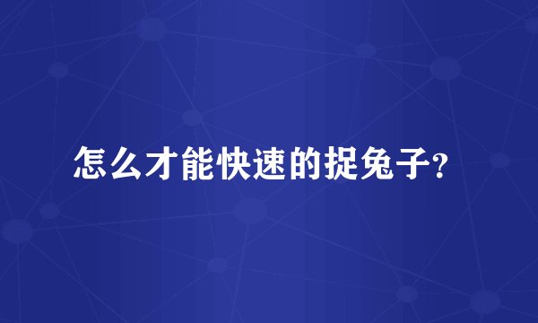 怎么才能快速的捉兔子？