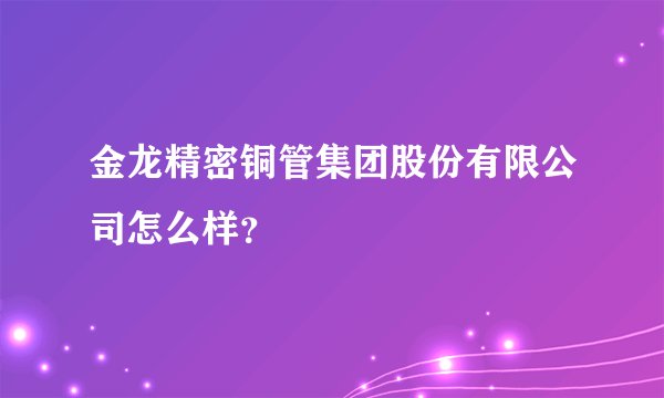 金龙精密铜管集团股份有限公司怎么样？