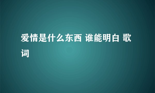 爱情是什么东西 谁能明白 歌词