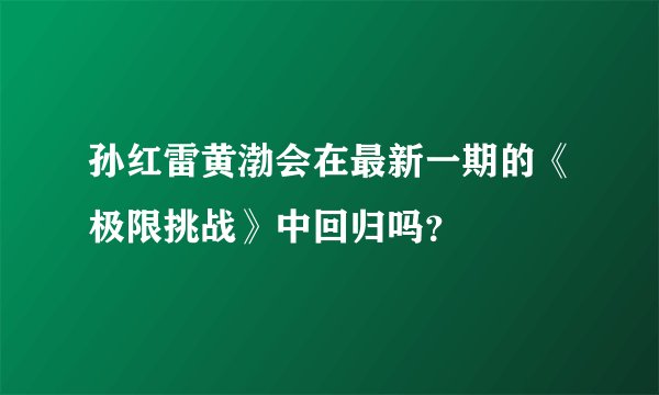 孙红雷黄渤会在最新一期的《极限挑战》中回归吗？