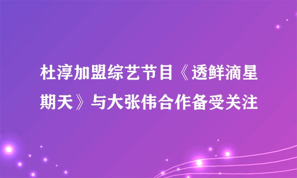 杜淳加盟综艺节目《透鲜滴星期天》与大张伟合作备受关注