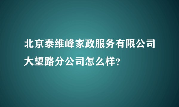 北京泰维峰家政服务有限公司大望路分公司怎么样？