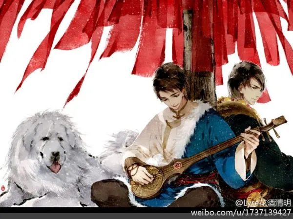 找图片，是吴邪和张起灵的，在西藏穿着藏袍的图片，藏袍蓝色的，高清大图，谢谢～