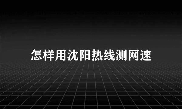 怎样用沈阳热线测网速