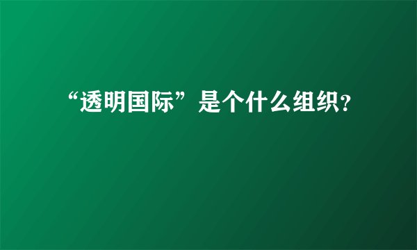 “透明国际”是个什么组织？