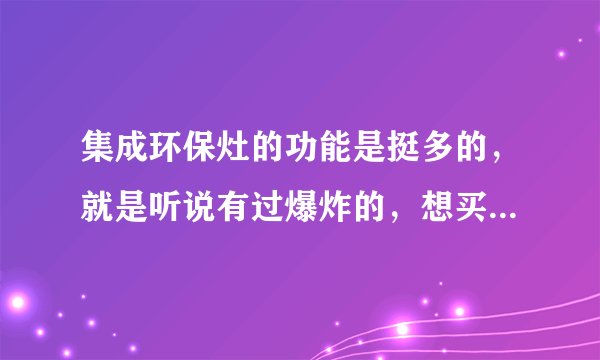 集成环保灶的功能是挺多的，就是听说有过爆炸的，想买又不敢买了，谁能推荐个可靠点的牌子？